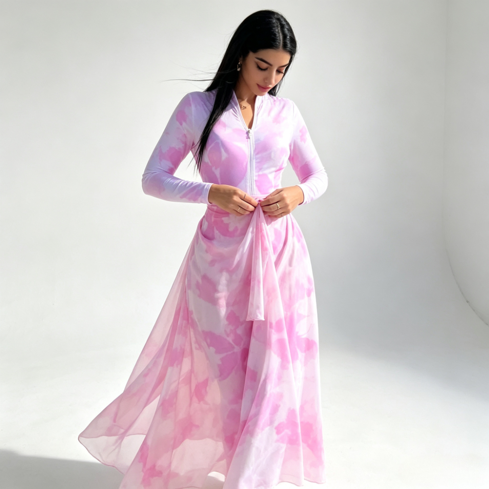 Rash Guard Long Sleeve - Pink Watercolor Floral 2 Pcs Modest