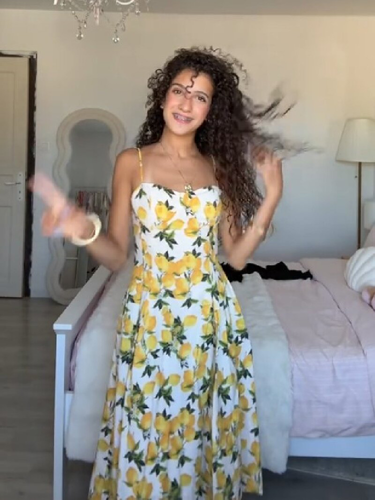 Sundress Midi Floral - Summer Lemon Floral Midi Dress Women