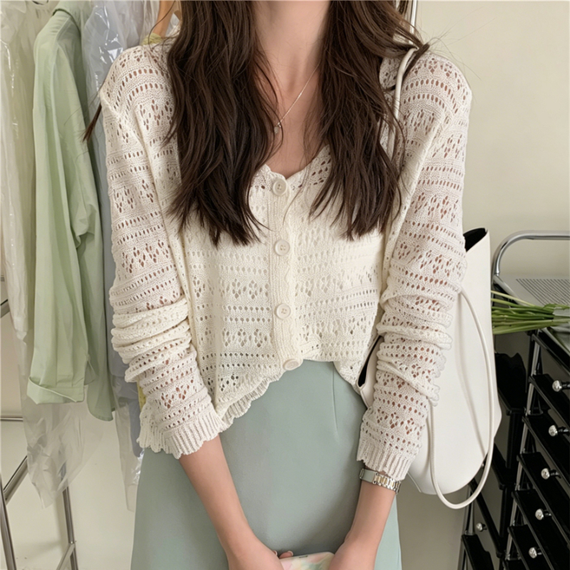 Rash Guard Long Sleeve - Summer Women Cardigan Button Down Pointelle
