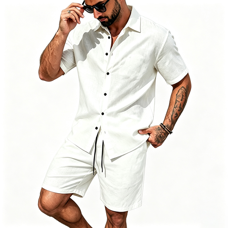 Men Linen Two Piece Outfit Sho - Summer Clothing Types 리뷰 및 가격
