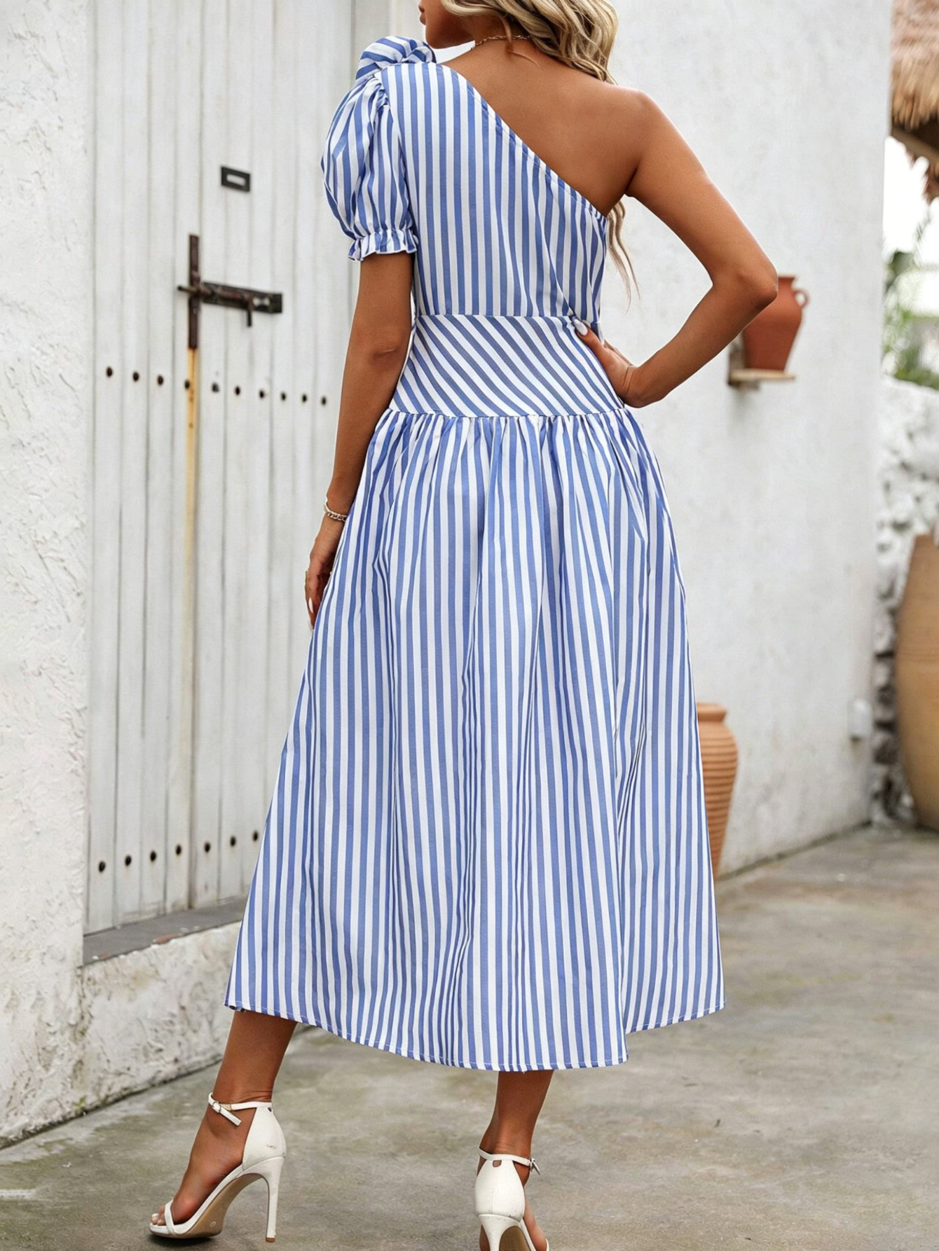 Blue White Striped One Shoulde - Sundress Midi Floral 리뷰 및 가격