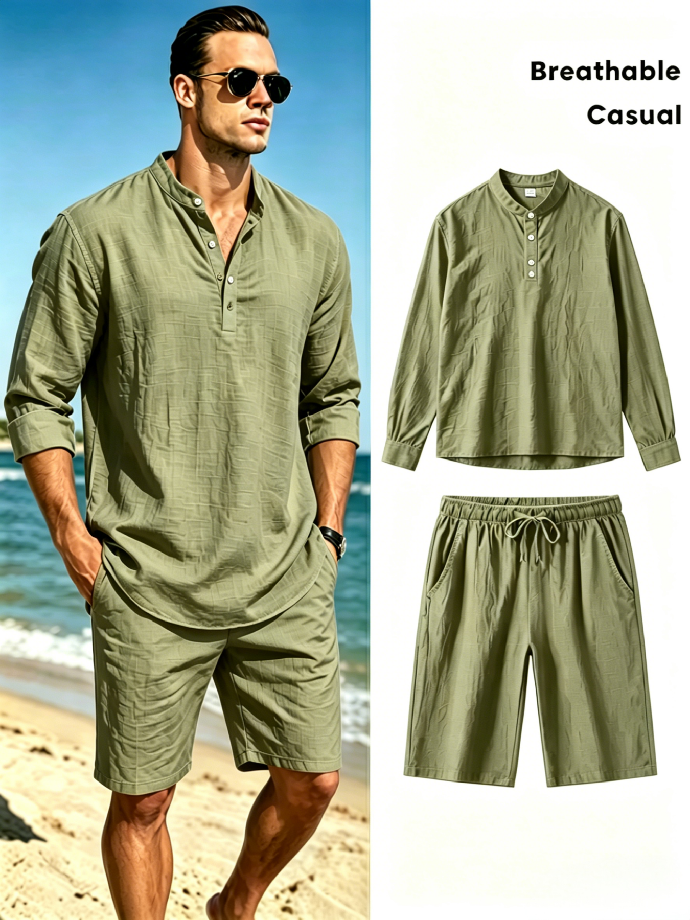 Men's Cotton Linen Henley Shir - Summer Clothing Types 리뷰 및 가격