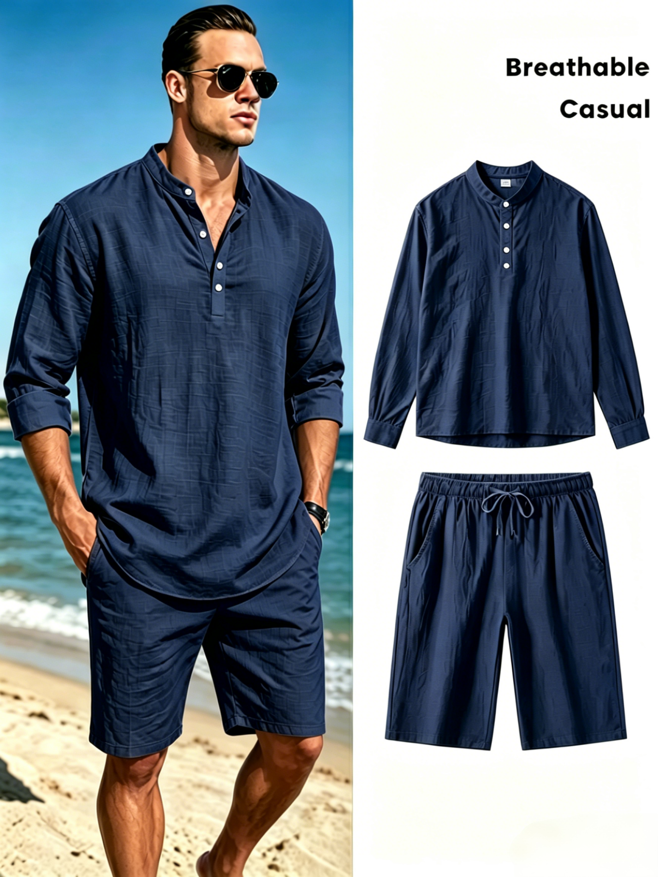 Men's Cotton Linen Henley Shir - Summer Clothing Types 리뷰 및 가격