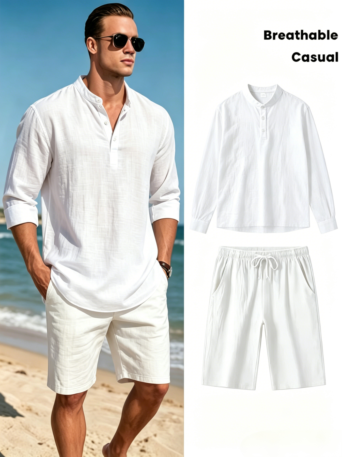Men's Cotton Linen Henley Shir - Summer Clothing Types 리뷰 및 가격