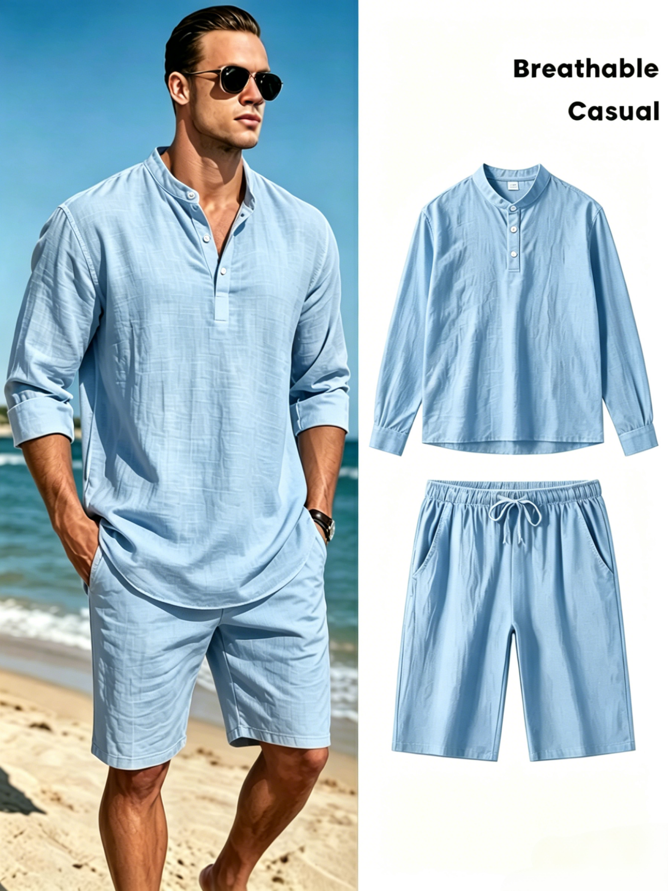 Men's Cotton Linen Henley Shir - Summer Clothing Types 리뷰 및 가격