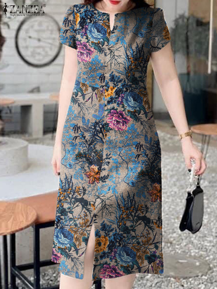 Fashion Retro Short Sleeve Rob - Sundress Midi Floral 리뷰 및 가격