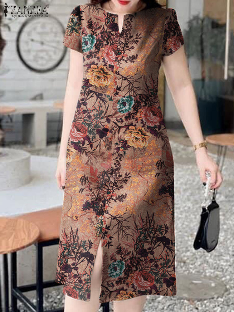 Fashion Retro Short Sleeve Rob - Sundress Midi Floral 리뷰 및 가격