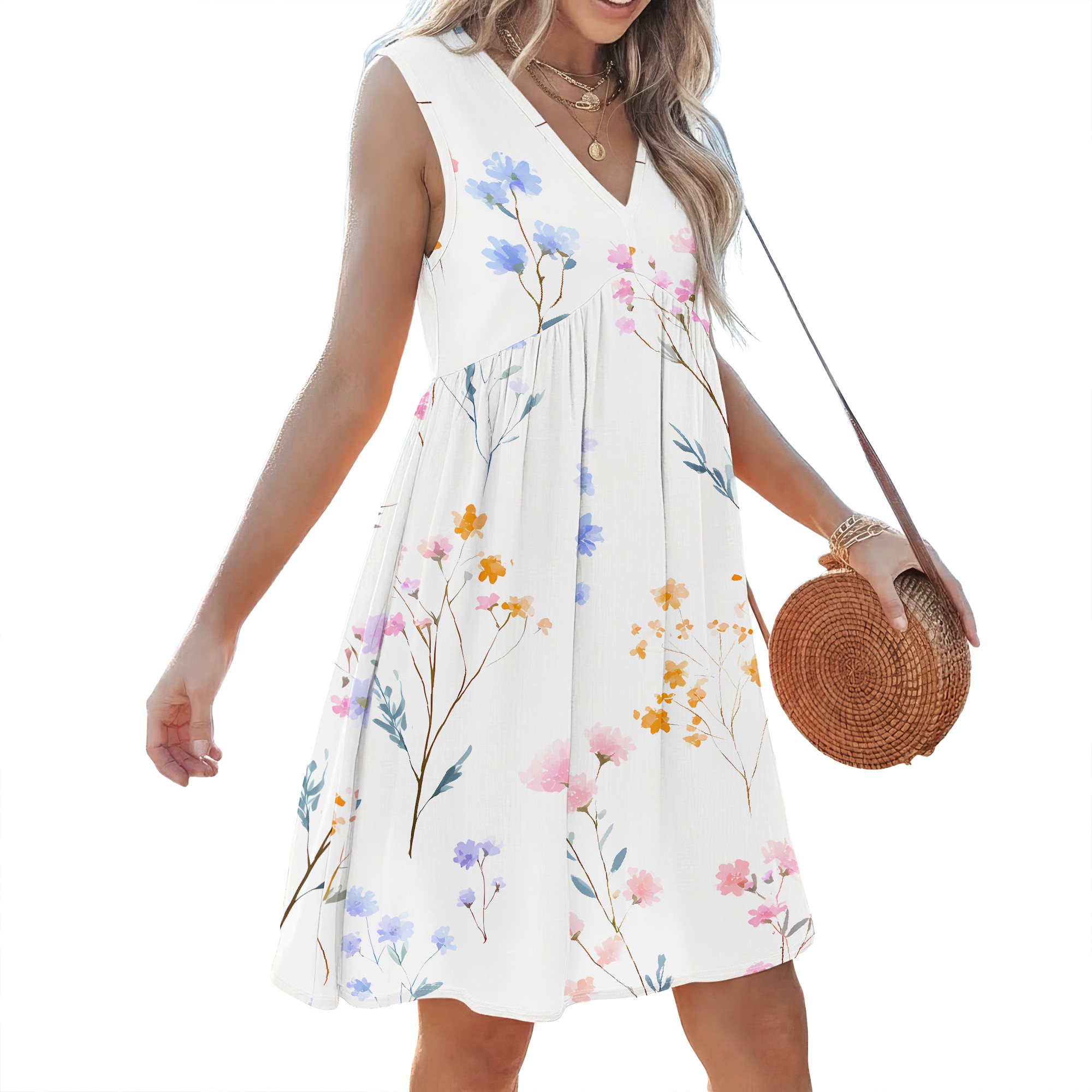 Floral Print, Sleeveless Dress - Sundress Midi Floral 리뷰 및 가격