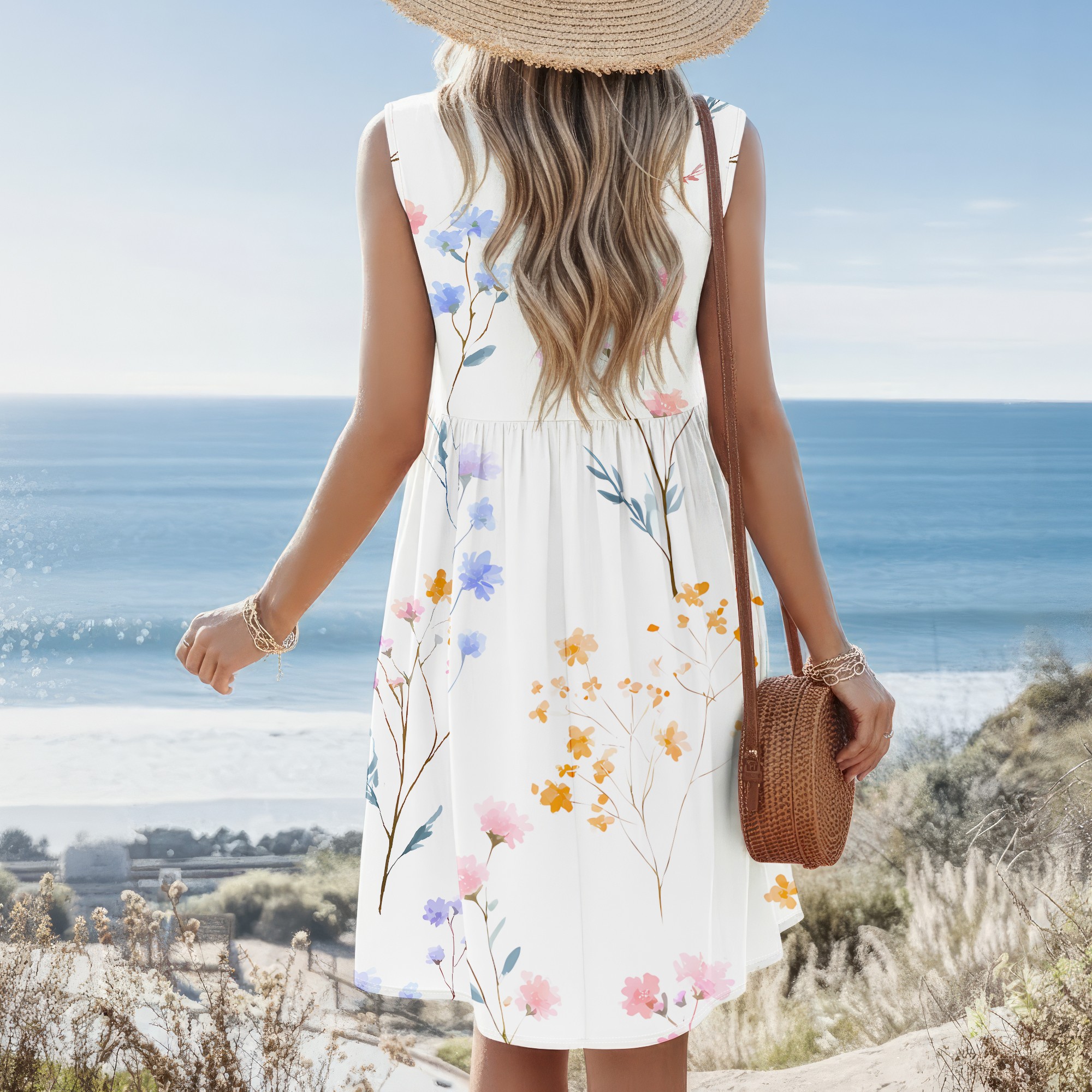 Floral Print, Sleeveless Dress - Sundress Midi Floral 리뷰 및 가격