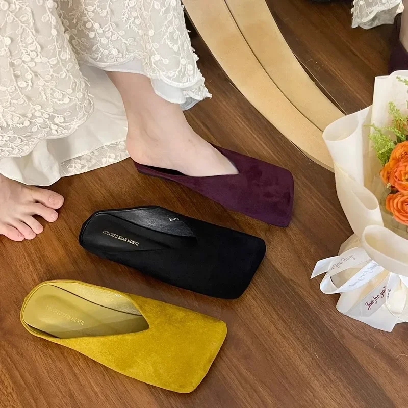 Women Suede Flats Mules Shoes  - Summer Clothing Fabric 리뷰 및 가격