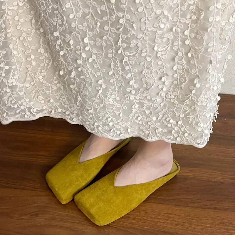 Women Suede Flats Mules Shoes  - Summer Clothing Fabric 리뷰 및 가격