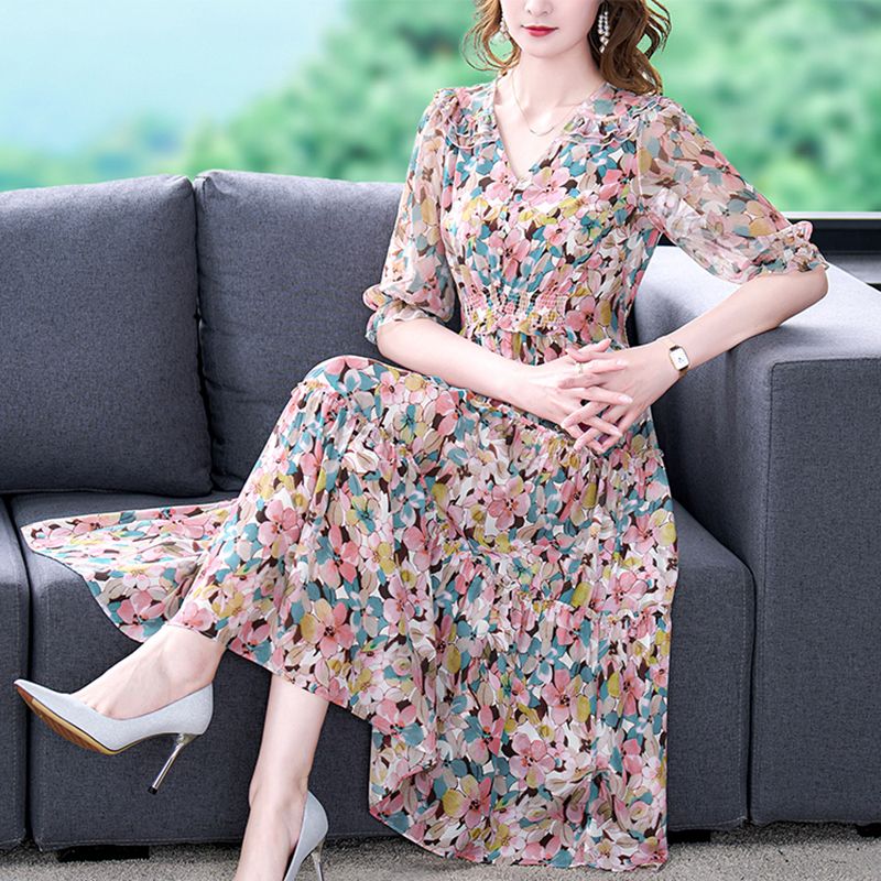 Summer Floral Natural Silk V-N - Sundress Midi Floral 리뷰 및 가격