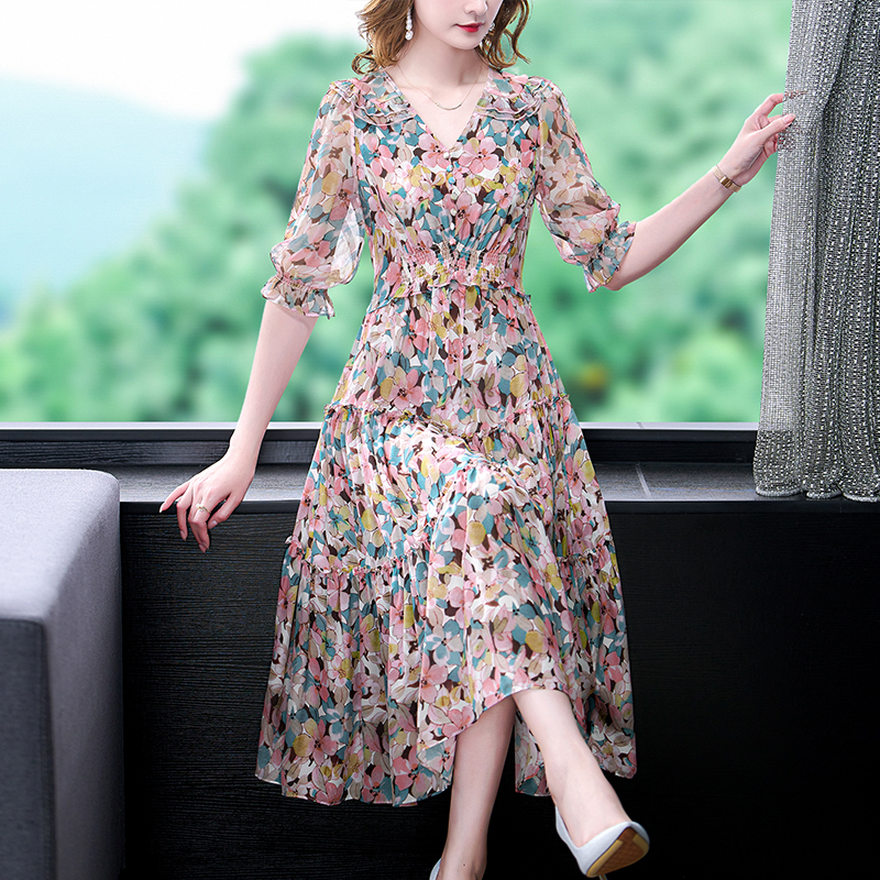 Summer Floral Natural Silk V-N - Sundress Midi Floral 리뷰 및 가격