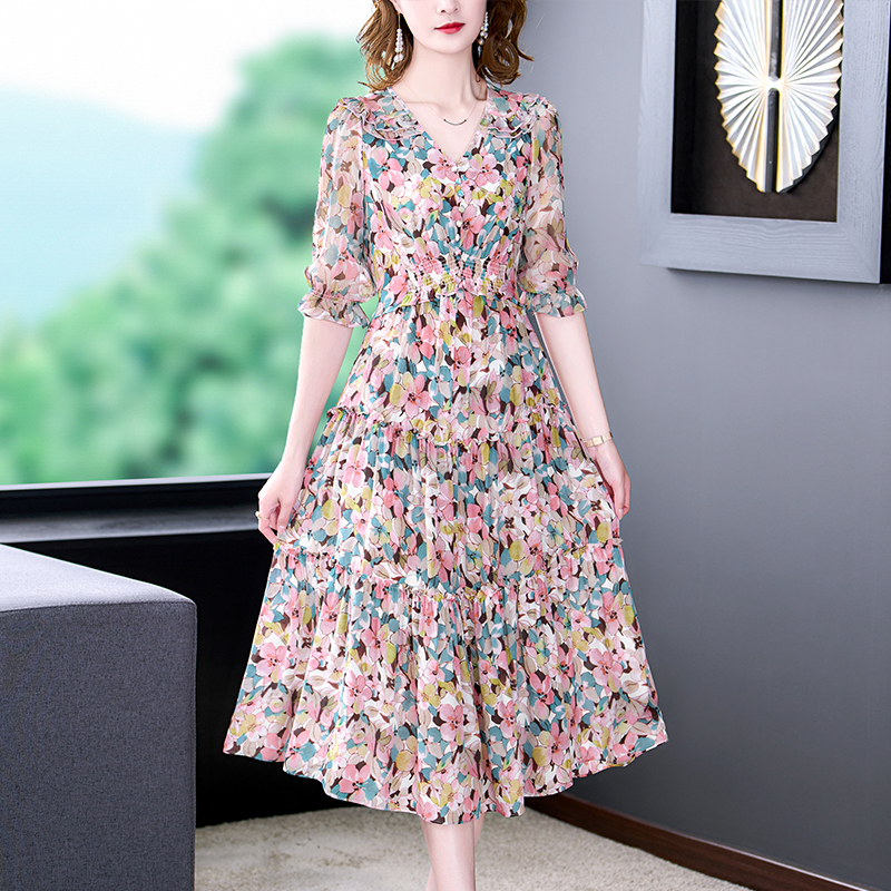 Summer Floral Natural Silk V-N - Sundress Midi Floral 리뷰 및 가격