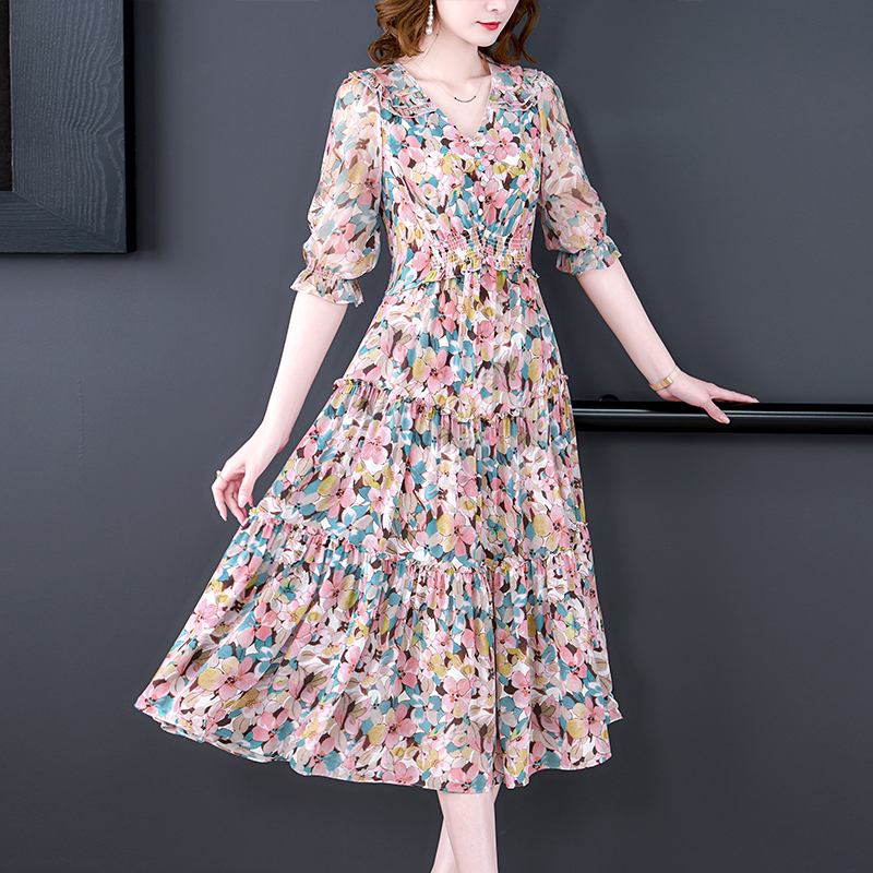 Summer Floral Natural Silk V-N - Sundress Midi Floral 리뷰 및 가격