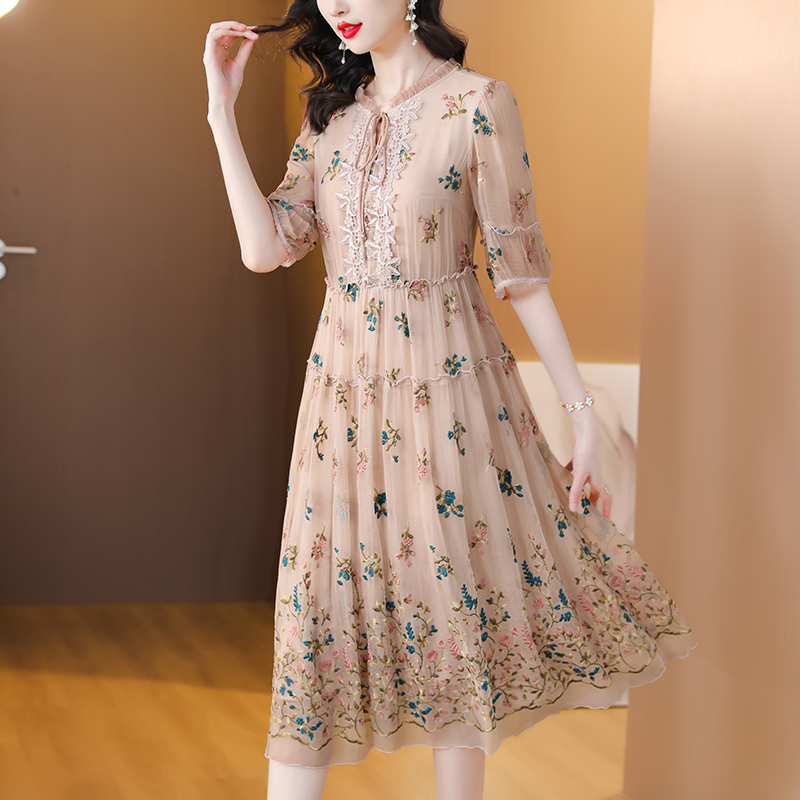 Women Floral Natural Silk Embr - Sundress Midi Floral 리뷰 및 가격