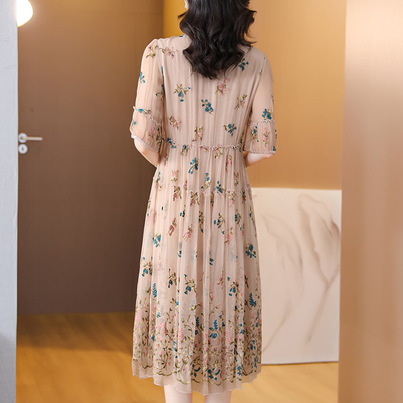 Women Floral Natural Silk Embr - Sundress Midi Floral 리뷰 및 가격
