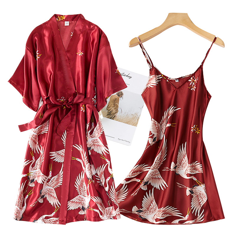 Burgundy Women 2PCS Faux Silk  - Summer House Clothing 리뷰 및 가격